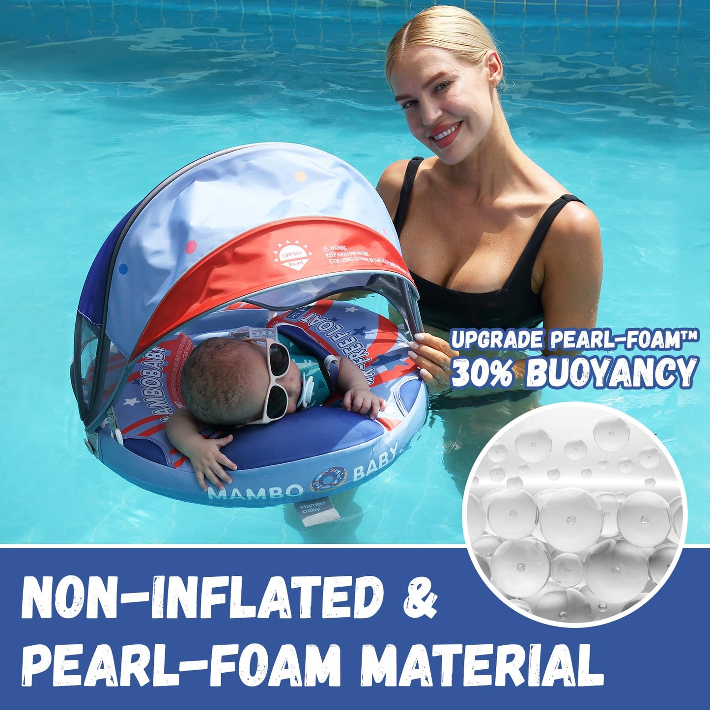 GENTEACO Mambo Baby Pool Float with Removable Canopy 3-24 Months Baby Float Soft Waterproof Infant Swim Float Add Tail Avoid Fli