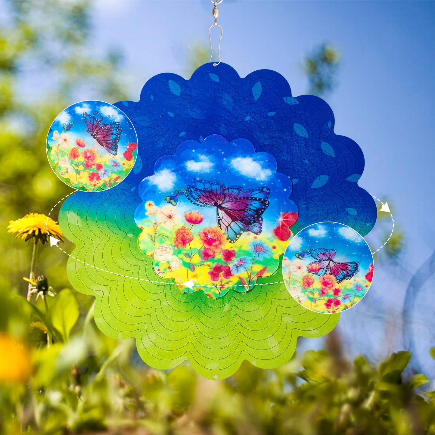 Butterfly Metal Wind Spinners - Butterfly Gifts For Women Mom Grandma Wife, Hanging Animations Wind Spinner For Outdoor & Indoor