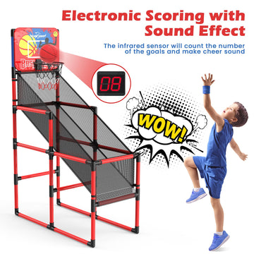 Kids Basketball Hoop Arcade Game W/Electronic Scoreboard Cheer Sound, Basketball Hoop Indoor Outdoor W/4 Balls, Basketball Game