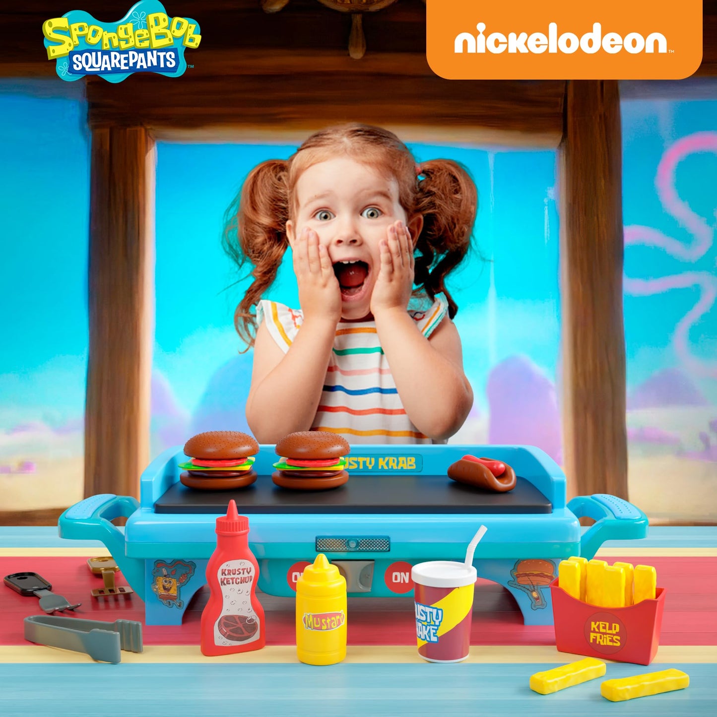 Spongebob Squarepants Kids Grill Playset - Toy Kitchen Sets with Cooking Toys, Kitchen Playset for Kids Ages 6-10, and Pretend P