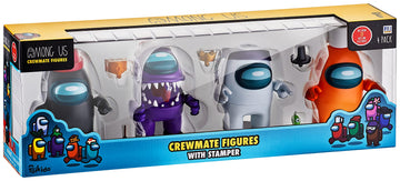 Four Among Us Crewmate Figures With Stampers | 4.5-Inch-Tall Among Us Toys + 10 Hats & Accessories| Among Us Party Favors And Playable Collectibles | Includes The Impostor With Mouth Open | By P.M.I.