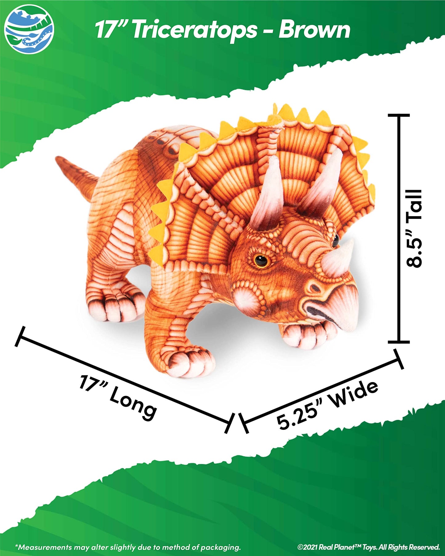 Real Planet 14' Dinosaur Plush Toy - Plush Dinosaur Stuffed Animal, Dinosaur Plushie, Baby Safe Dinosaur Plush, Cute Dinosaur Plushies (Orange Triceratops, 14') (17' Long)
