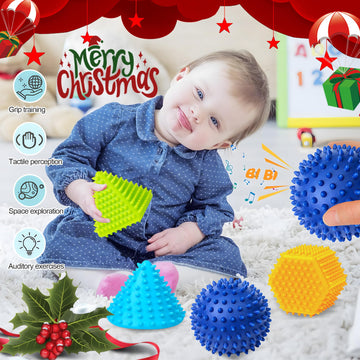 Rohsce Soft Spiky Sensory Balls - Textured Geometric Shapes For Babies' Sensory Development, Massage Sensory Balls For Toddlers 1-3 Multicolor Bath Gifts Montessori Toys Baby Balls 6 To 12 Months
