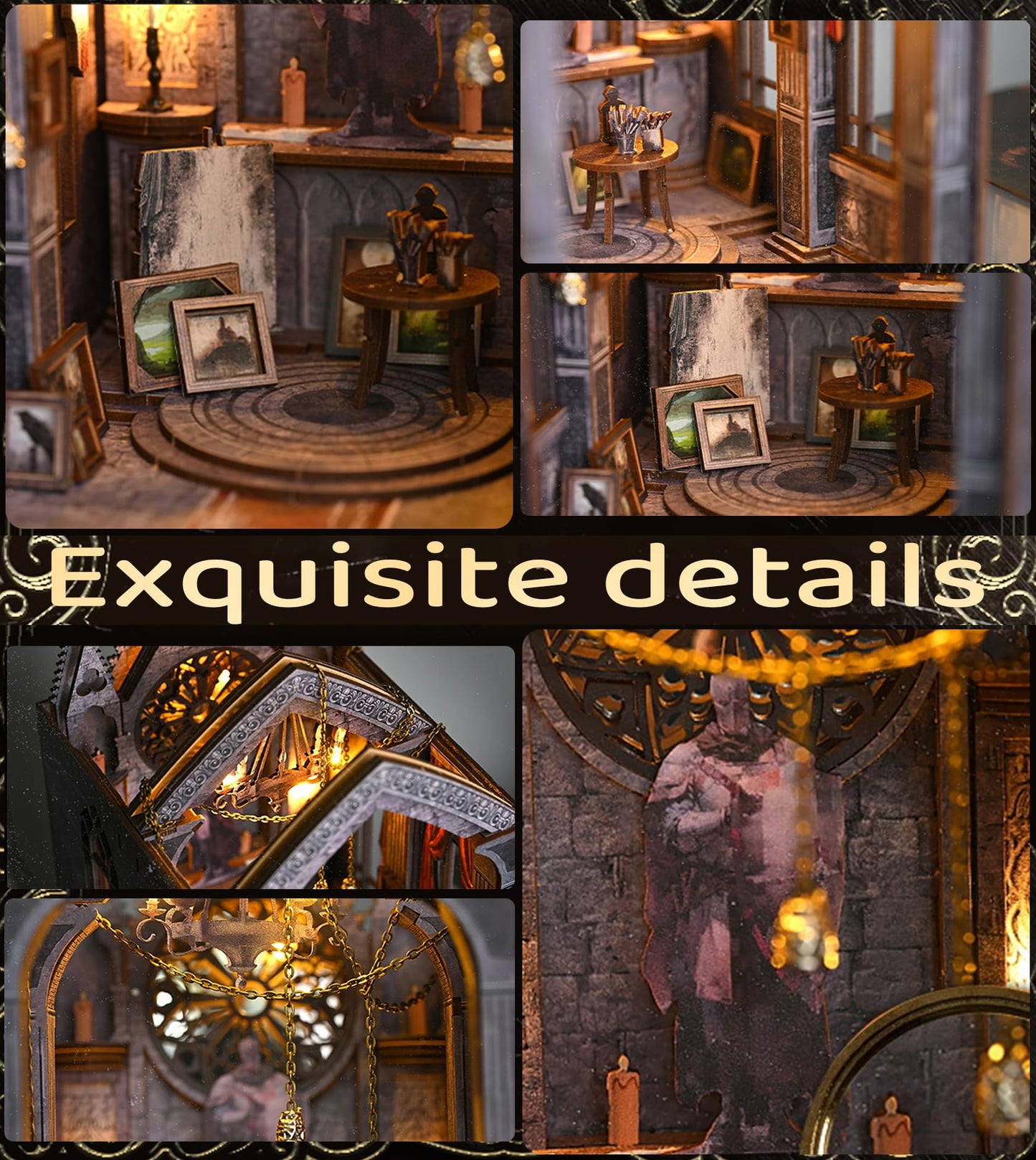 Spilay Diy Book Nook Kit, Diy Dollhouse Booknook Bookshelf Insert Decor Alley, Bookends Model Build-Creativity Kit With & Led Fo