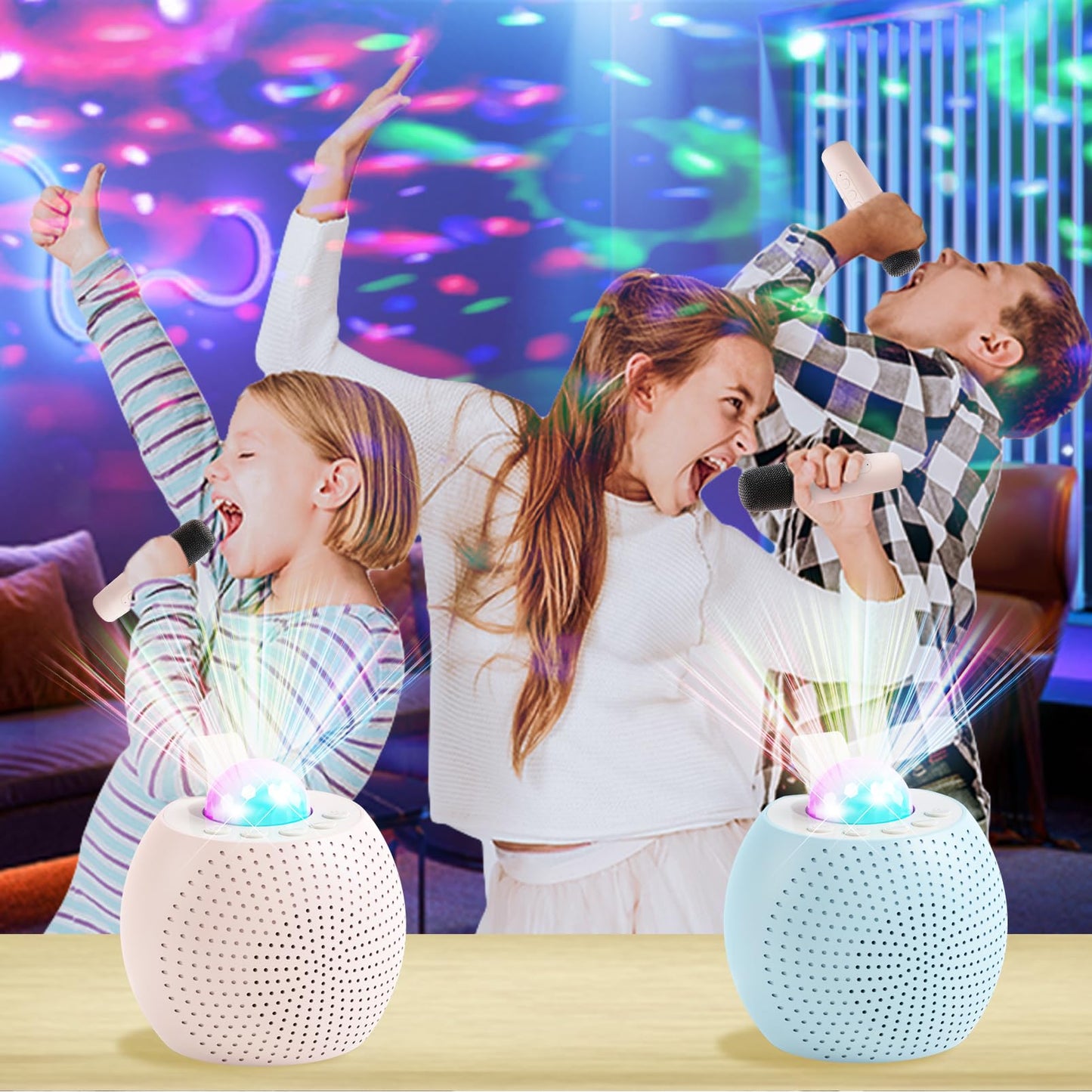 Southman Mini Karaoke Machine For Kids Adults, Bluetooth Karaoke Machine With 2 Wireless Microphone For Kids Ages 4,5,6,7,8,9,10