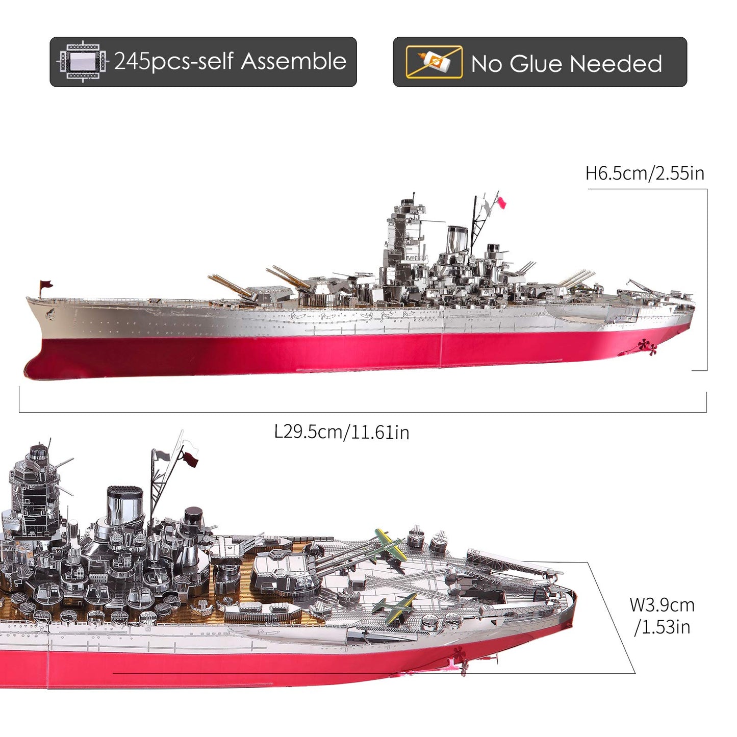 Piececool 3D Metal Puzzle Military Watercraft Model Kits, Yamato Battleship Metal Model Building Kit For Adults, Brain Teaser Diy Hobbies For Men, For Teens Boys, 245 Pcs