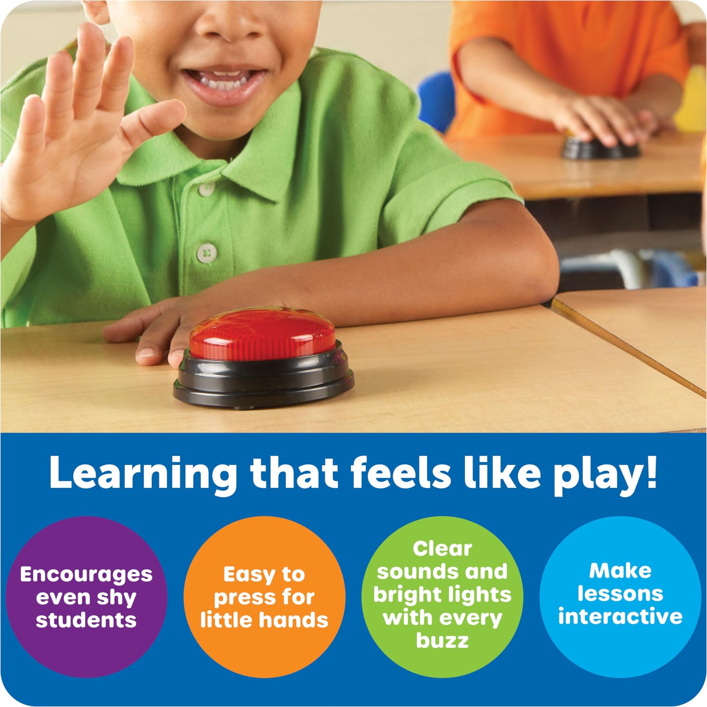 Learning Resources Lights And Sounds Buzzers,Set Of 4, Ages 3+, Game Show And Classroom Buzzers, Family Game Night, Game Show Buzzers, Classroom Accessories