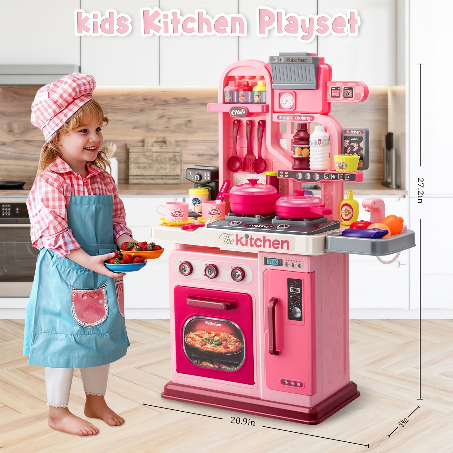 Kids Kitchen Playset-53pcs Cooking Stove,Paly Sink,Oven,Kitchen Toys with Realistic Lights&Sounds,Pretend Play Toys,Kitchen Toys