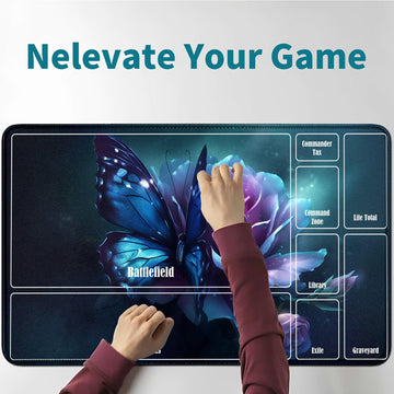 Rwutytiul Butterfly Flower Card Playmat 24 X 14 Inch With Tube Bag, Card Gameplay Playmat With Zones Commander Deck Board Mtg Rp