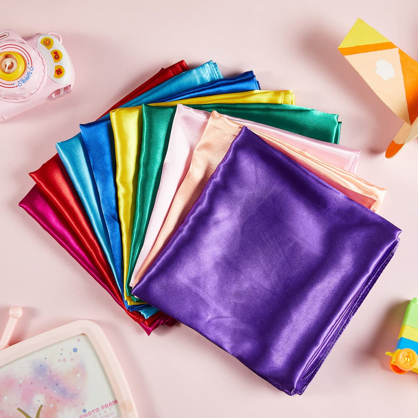 Geyoga 9 Pcs Fabric Play Scarves Rainbow Play Dance Scarves Creative Pretend Juggling Dress 35 X 35 Inch(Classic Colors)