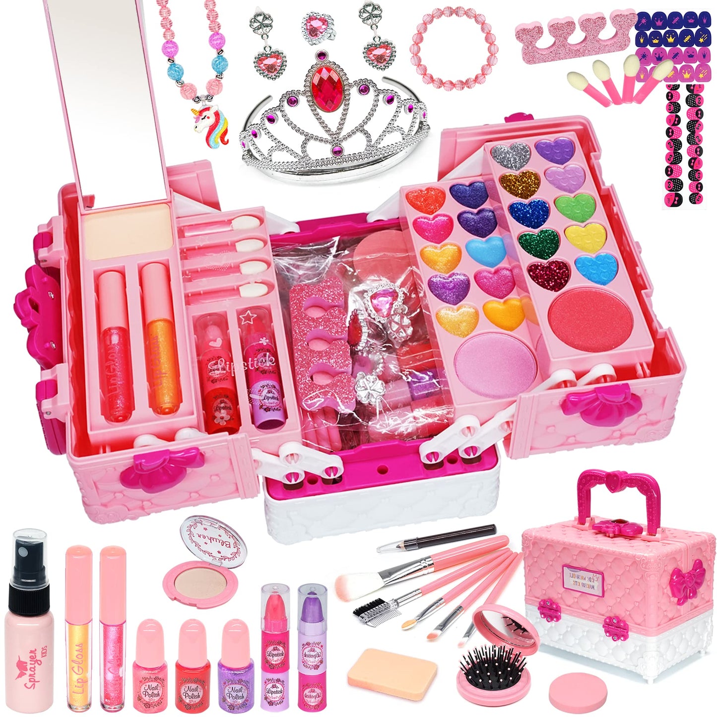 Kids Makeup Kit for Girl - 57 PCS Safe and Washable Makeup for Kids, Real Girls Makeup Kit, Toddler Makeup Kit with Cosmetic Cas