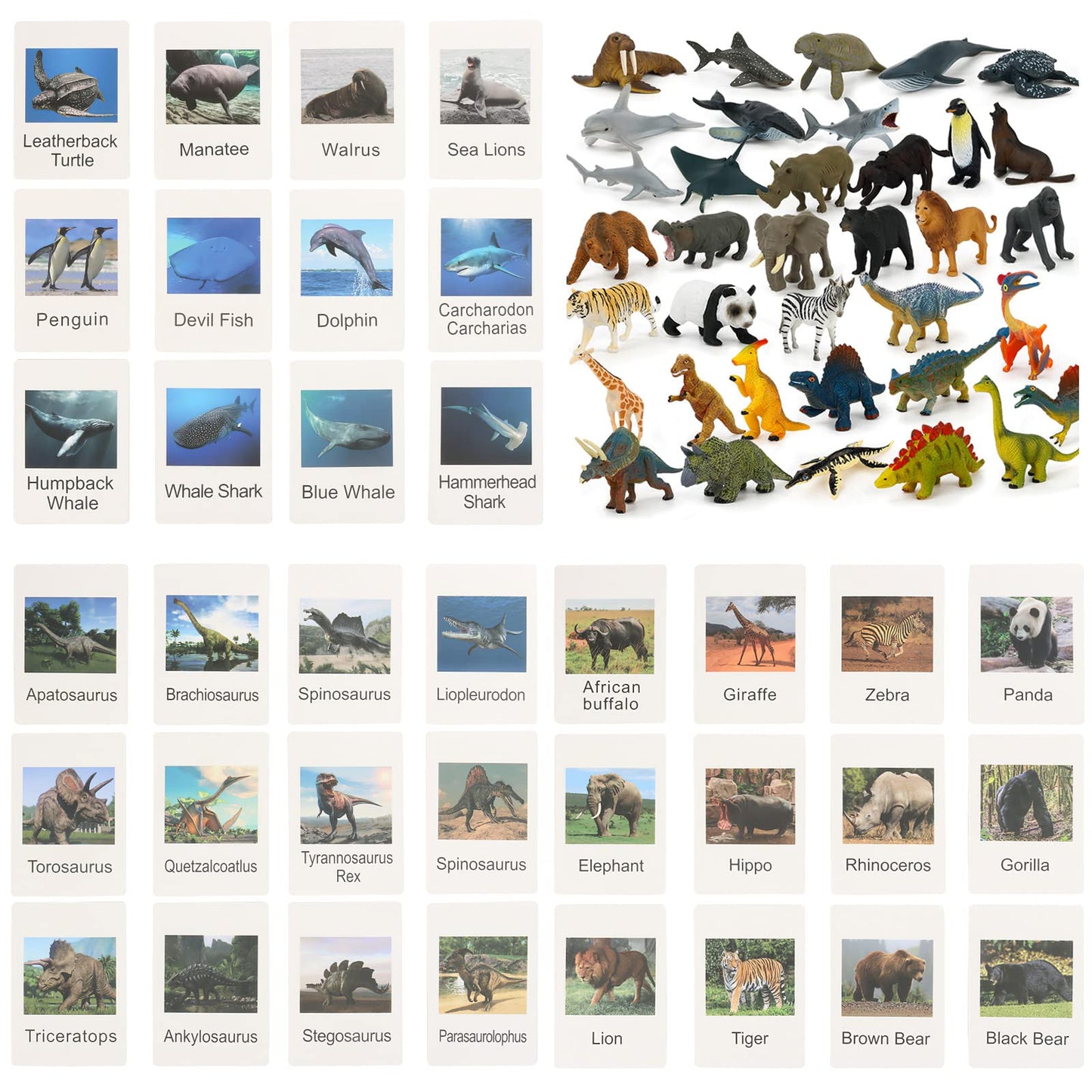 36 Small Animal Figurines Learning & Education Toys, Plastic Realistic Dinosaur Zoo Jungle Safari Sea Ocean Animal Figures, Preschool Learning Activities Matching Game Science Toys