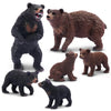 Toymany Bear Figurines Set - 6PCS Realistic Plastic Forest Animals - Brown & Black Bears, Educational Toy for Kids