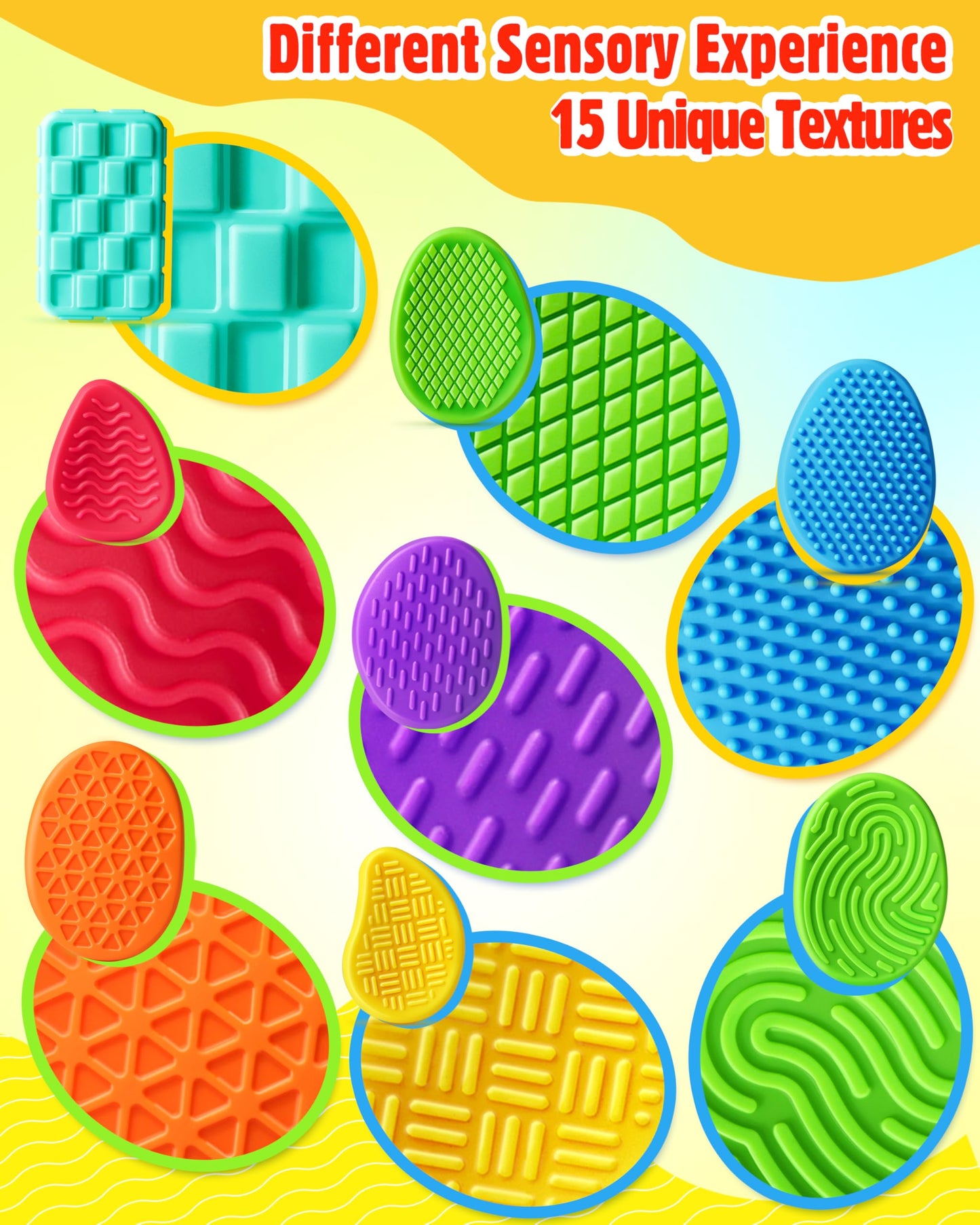 Sensory Fidget Toys For Kids Adults: 16 Pack Textured Silicone Worry Stones For Anxiety Relief, Sensory Stress Toy For Autism Ki