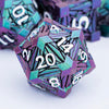 ORIFANTOU 7PCS Metal DND Dice Set with Box, Debris RPG Green Purple D and D Dice for use with D&D Tabletop Games Role Playing Ga