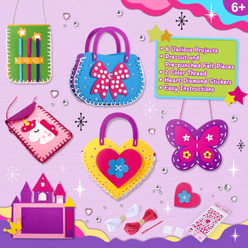 Toylink First Sewing Kit For Kids Beginners Arts Crafts For Girls Ages 4 5 6 7 8 Learn To Sew Unicorn Purse Bags Picture Frame Pen Holder Diy Felt Craft Kits Toddler Gifts