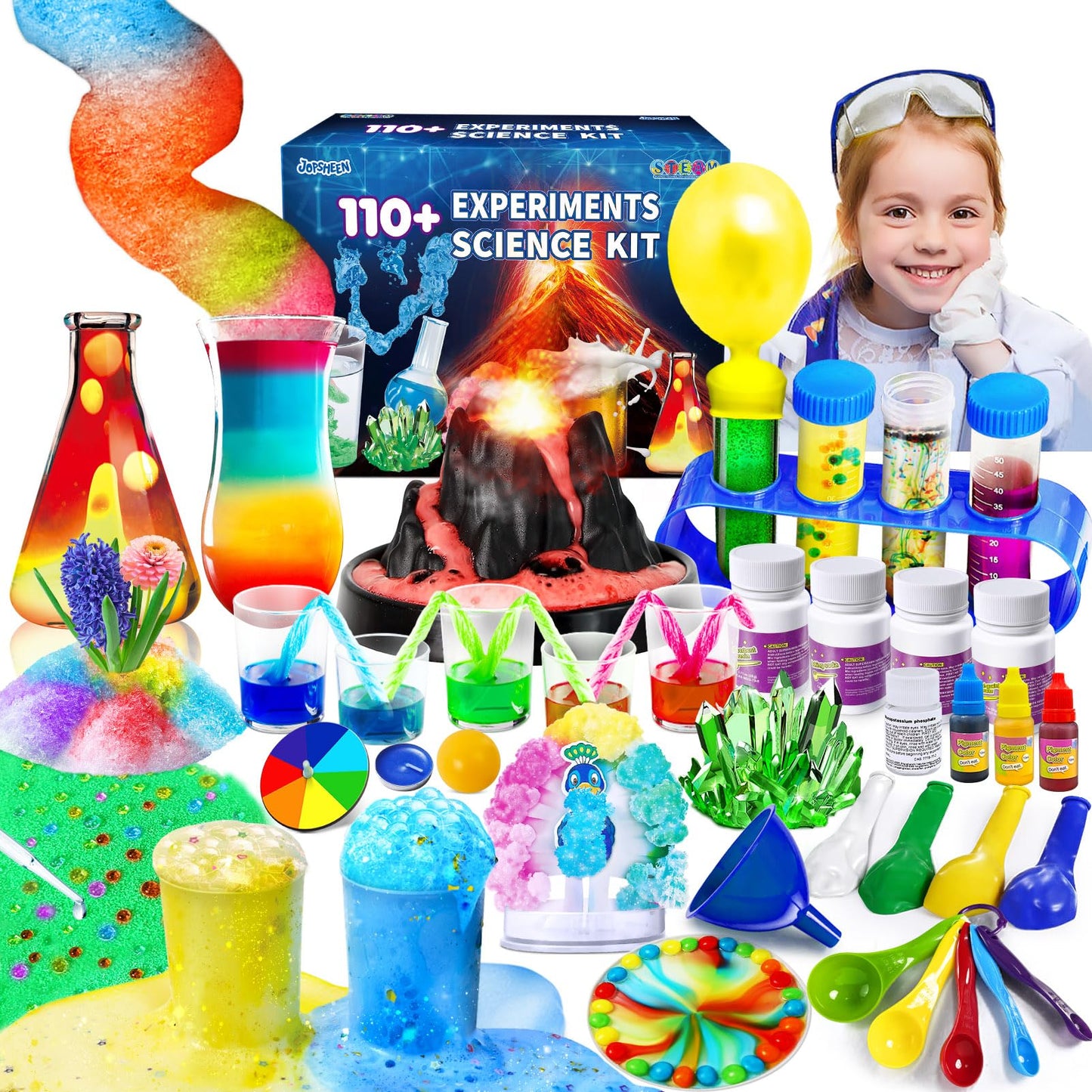 Jopsheen 110+ Science Experiments Kits For Kids, Science Projects Stem Activies Toys Gifts For Boys & Girls, Volcano Eruption, C