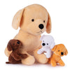 Plush Creations Brown Stuffed Mommy Dog with 3 Puppies - 4 Piece Family Set, Baby Toy for Ages 0+, Soft Plush Animal