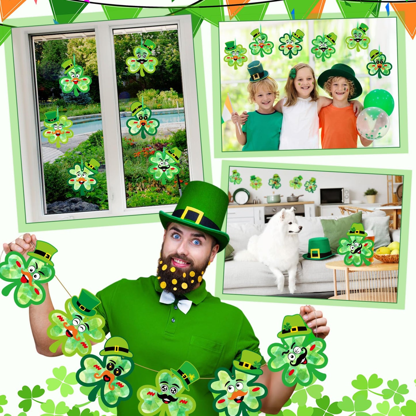 Tinlade 24 Pcs St Patricks Day Crafts Kit Lucky Shamrock Suncatcher Craft Irish Day Window DIY Tissue Paper Suncatcher Decoratio