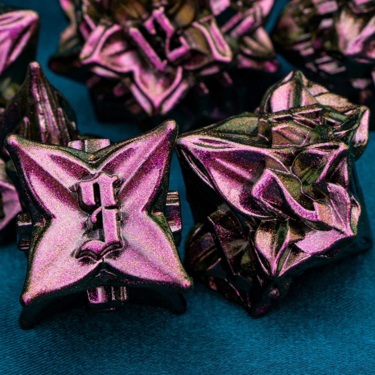 ARUOHHA DND Metal Dice Set Purple Red Leaf Design D&D Dice Set with Gift Box, Dungeons and Dragons Handmade D + D Polyhedral Dic