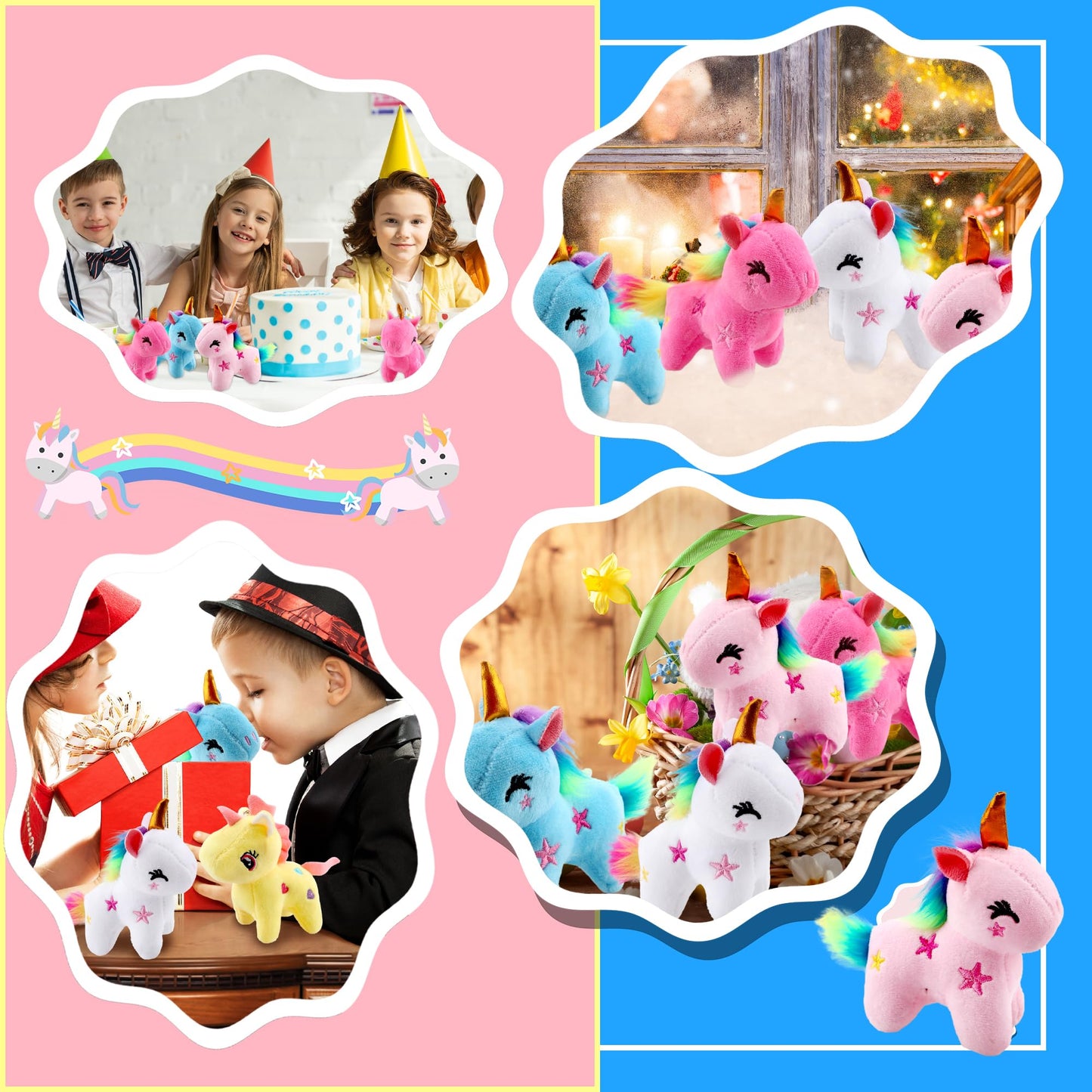 Puteraya 16 Pack Mini Plush Unicorn Toys Small Stuffed Unicorn Cute Plush Unicorn Keychain Stuffed Animal Toys Bulk for Christma