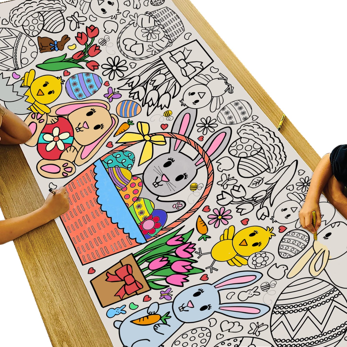 Tiny Expressions Easter Coloring Tablecloth For Kids - Rolled, No Creases 30' X 72' Giant Coloring Poster To Color On - Kids Easter Activities
