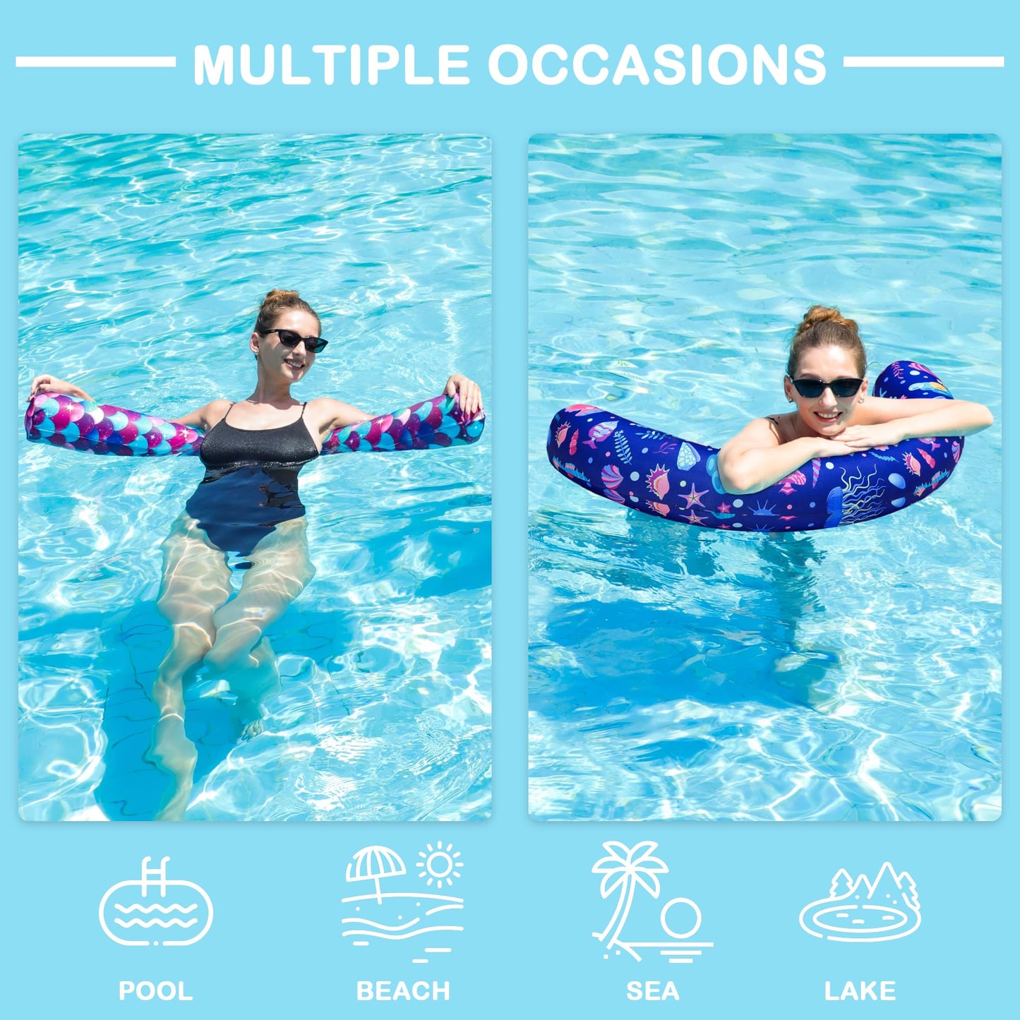 Inflatable Swimming Noodles Set - 2 Pack Pool Noodle Curved Swimming Pool Floats, Pool Noodles Floats for Adults, for Summer Bea