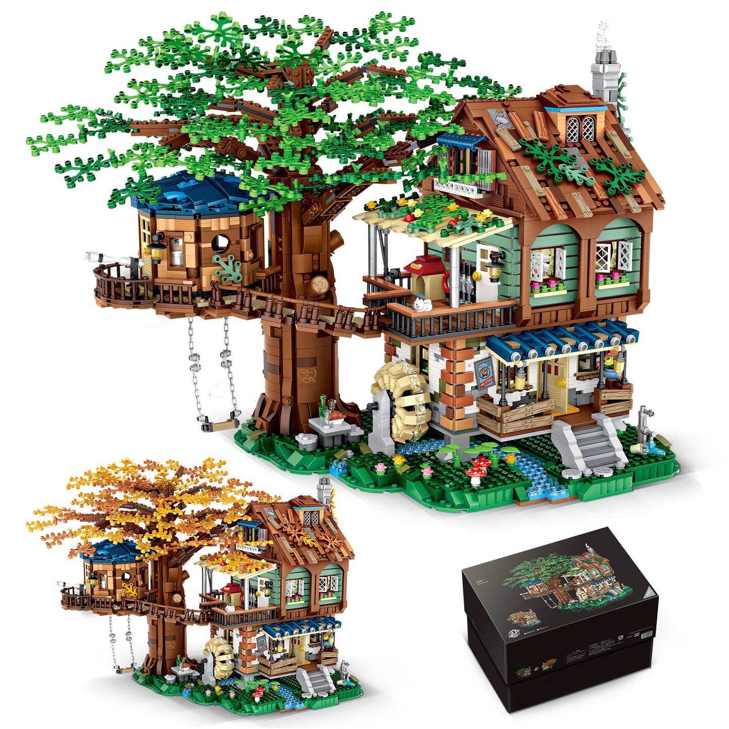 Hsanhe Idea Tree House Bricks Model Toys Set, Forest House Building Blocks Street View Sets, For Adults Ages 14+ Tree House Disp