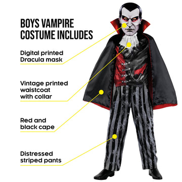 Morph Evil Vampire Costume Boys With Mask, Vampire Costume Kids - Scary Boys Halloween Costumes For Kids Dracula M
