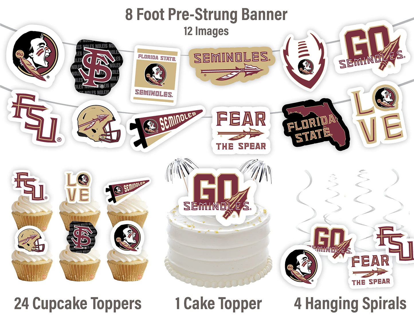 Florida State Party Supplies (42 Pieces) Fsu Decorations For Graduation, Tailgating And Birthday Party With Fsu Banner And Cake