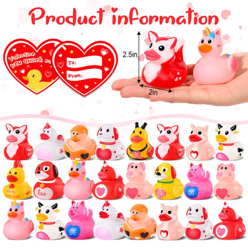 24 Pcs Rubber Ducks With Valentines Day Cards For Kids School Classroom, Valentines Theme Rubber Ducks In Bulk, Valentines Day G