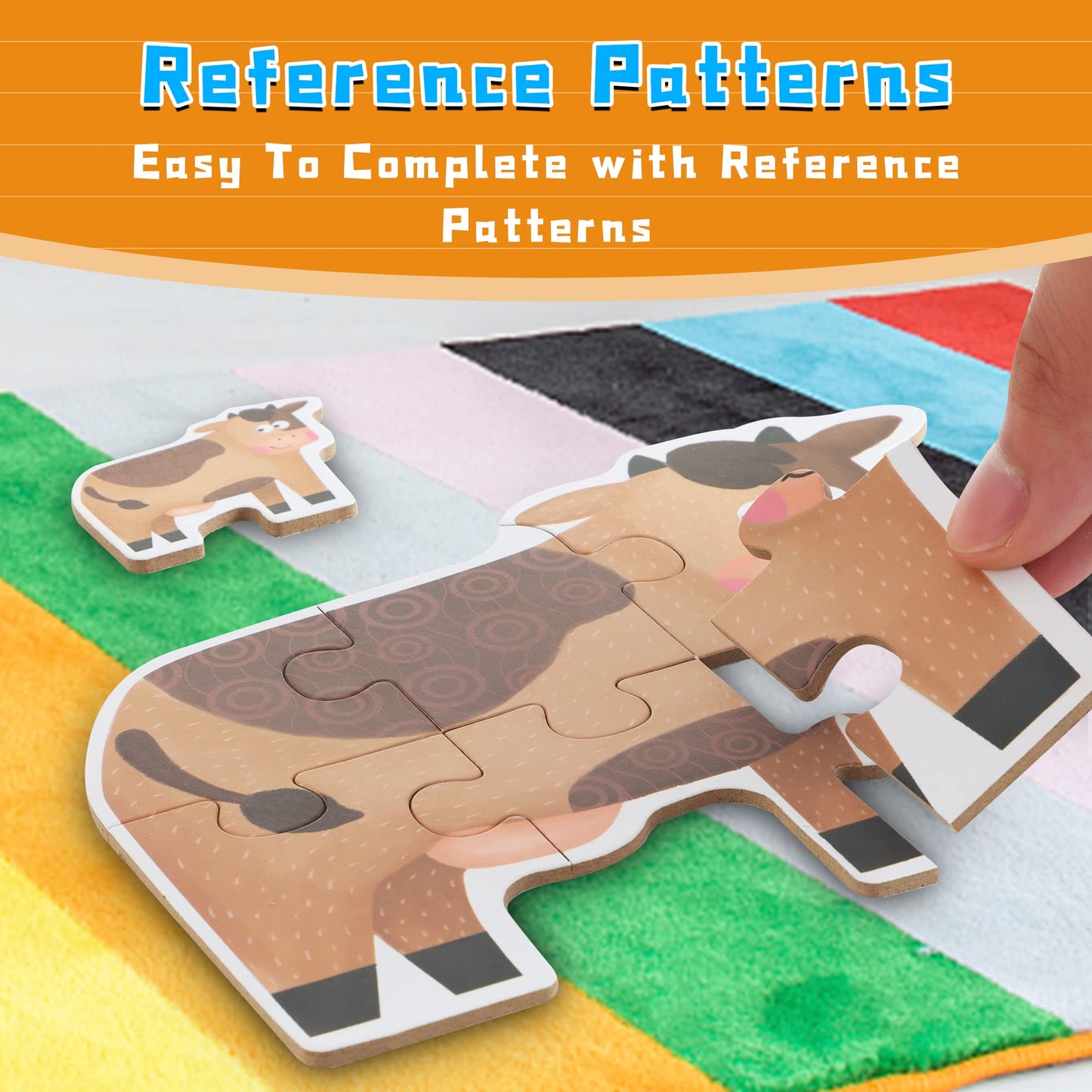 Flyingseeds 6 Packs Farm Animals Shaped Wooden Jigsaw Puzzles With Pattern Blocks For Beginner, Toddler Puzzles Ages 1-3, Montessori Learning Toys Preschool Educational Activity For Kids Ages 2-5