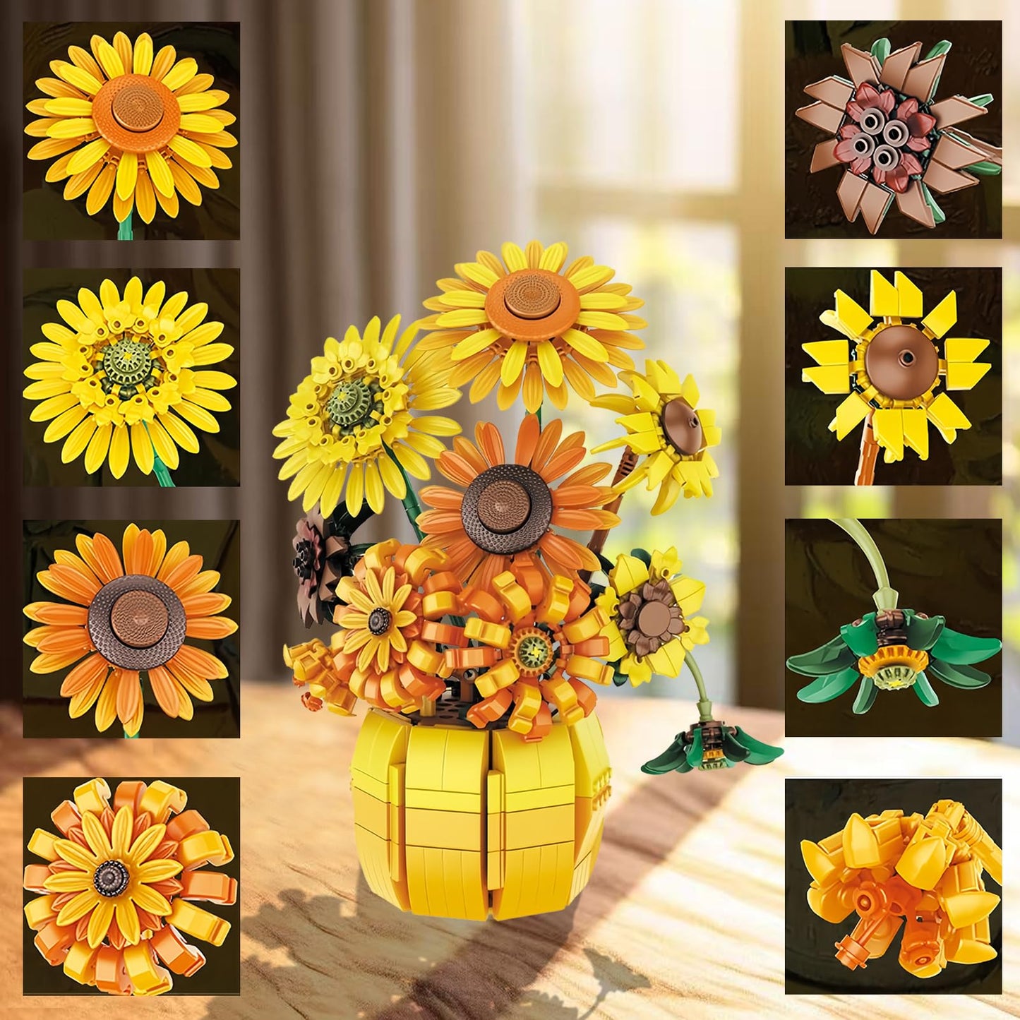 YYMayLsh Sunflowers Building Set, 1009PCS Plastic Home Decor for Adults, 5"x9"x11", Yellow/Orange, Van Gogh Prints Art