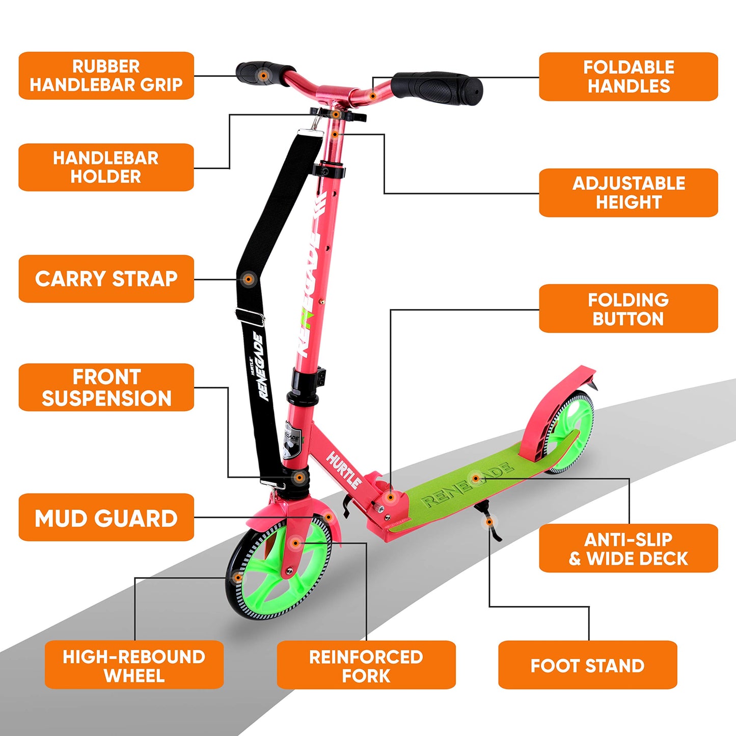 Hurtle Lightweight And Foldable Kick Scooter, Watermelon (Hurts89)