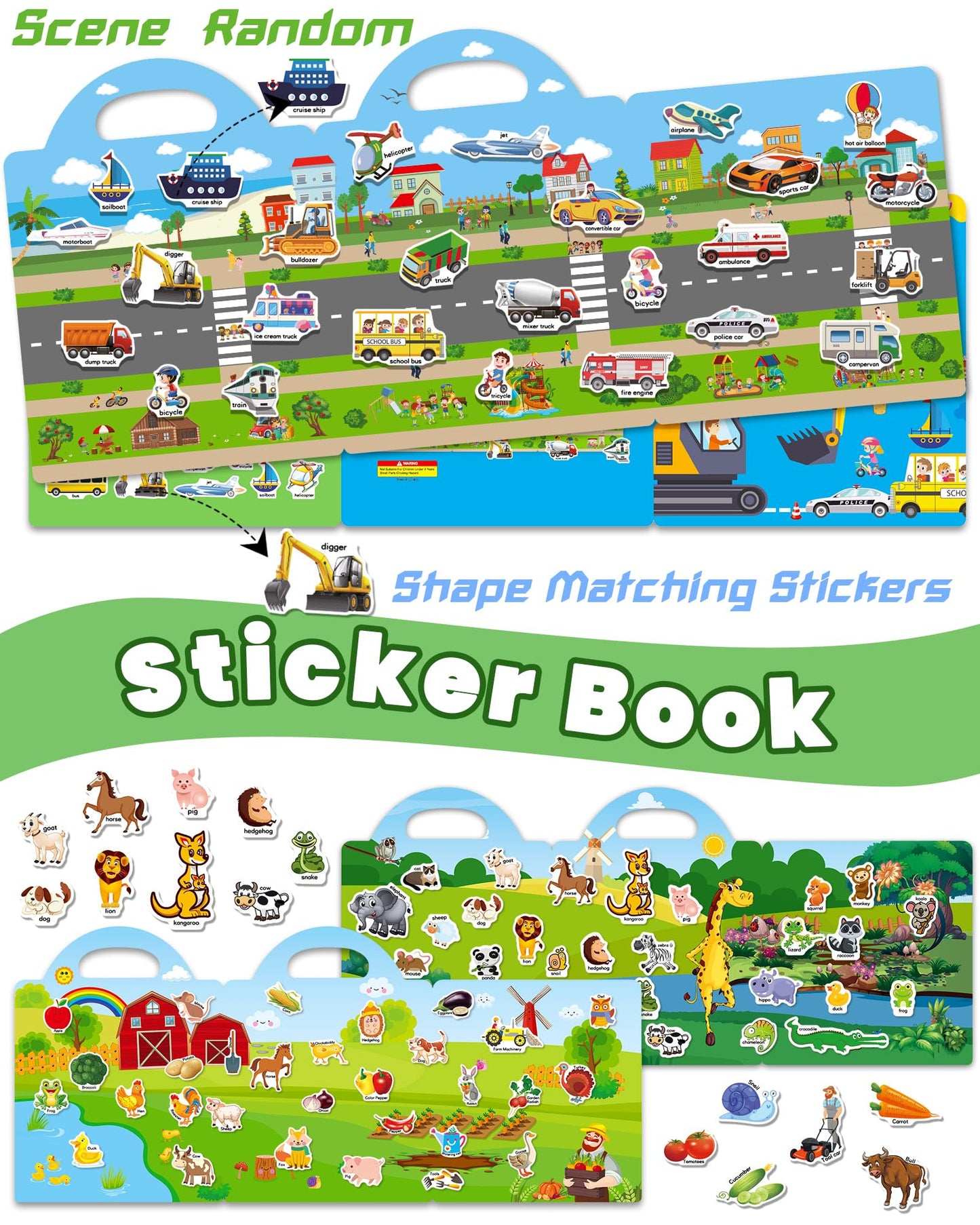 Walenced Reusable Sticker Book For Toddlers 2-4 Years, 3 Sets Stickers For Kids, Toddler Sticker Book Ages 1-3, 111 Pcs Toddler
