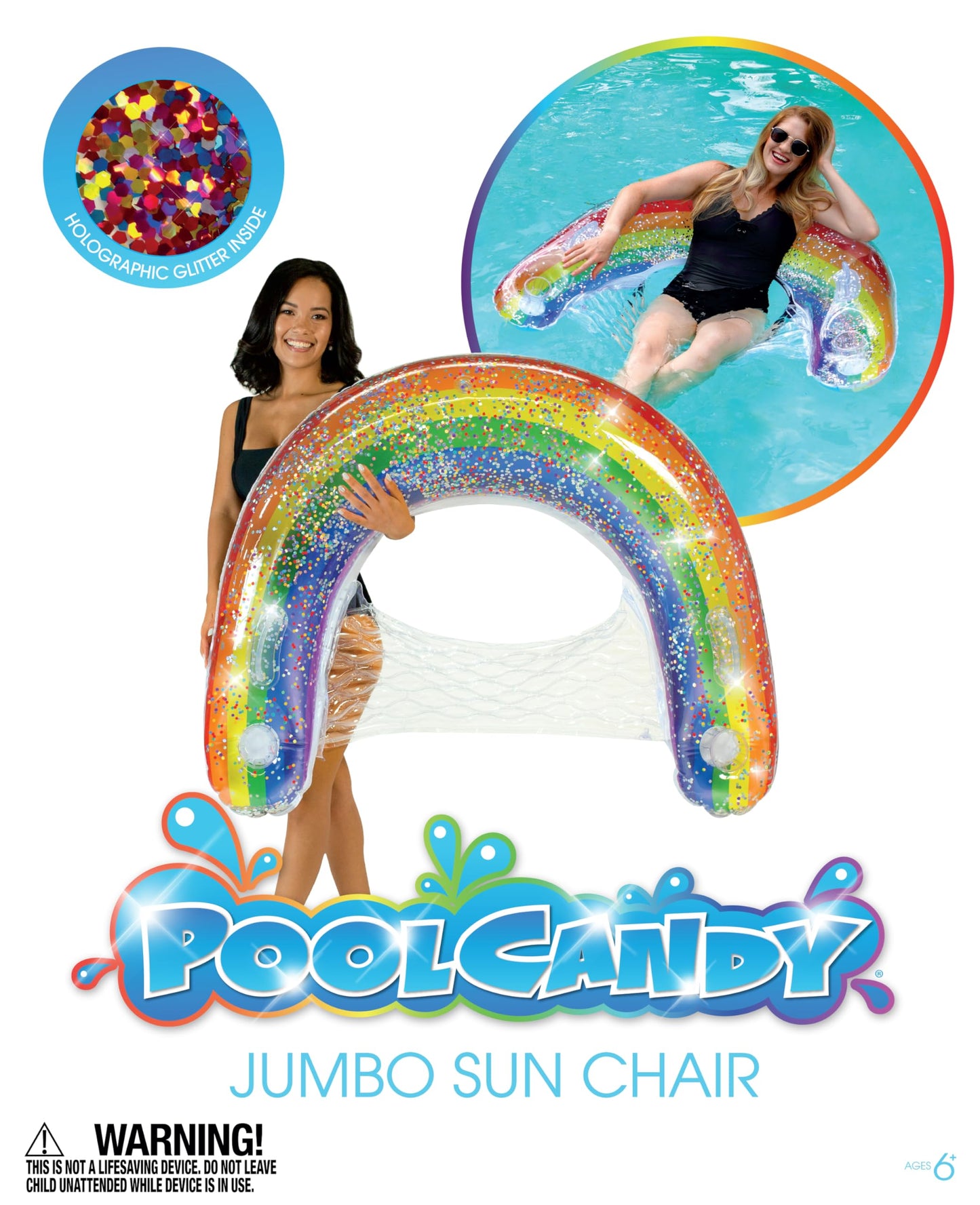 Poolcandy Sun Chair Water Raft, Multiple Chair Styles (Rainbow Haze)