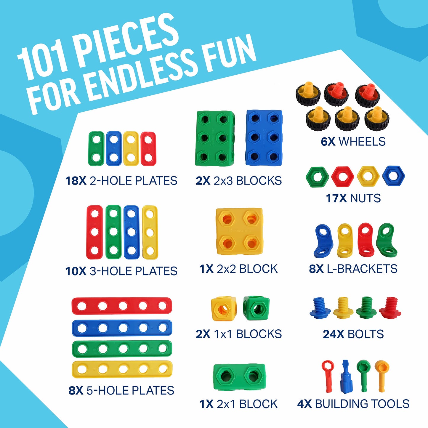 Brickyard Building Blocks Stem Toys - Educational Building Toys For Kids Ages 4-8 With 101 Pieces, Tools, Design Guide And Toy S