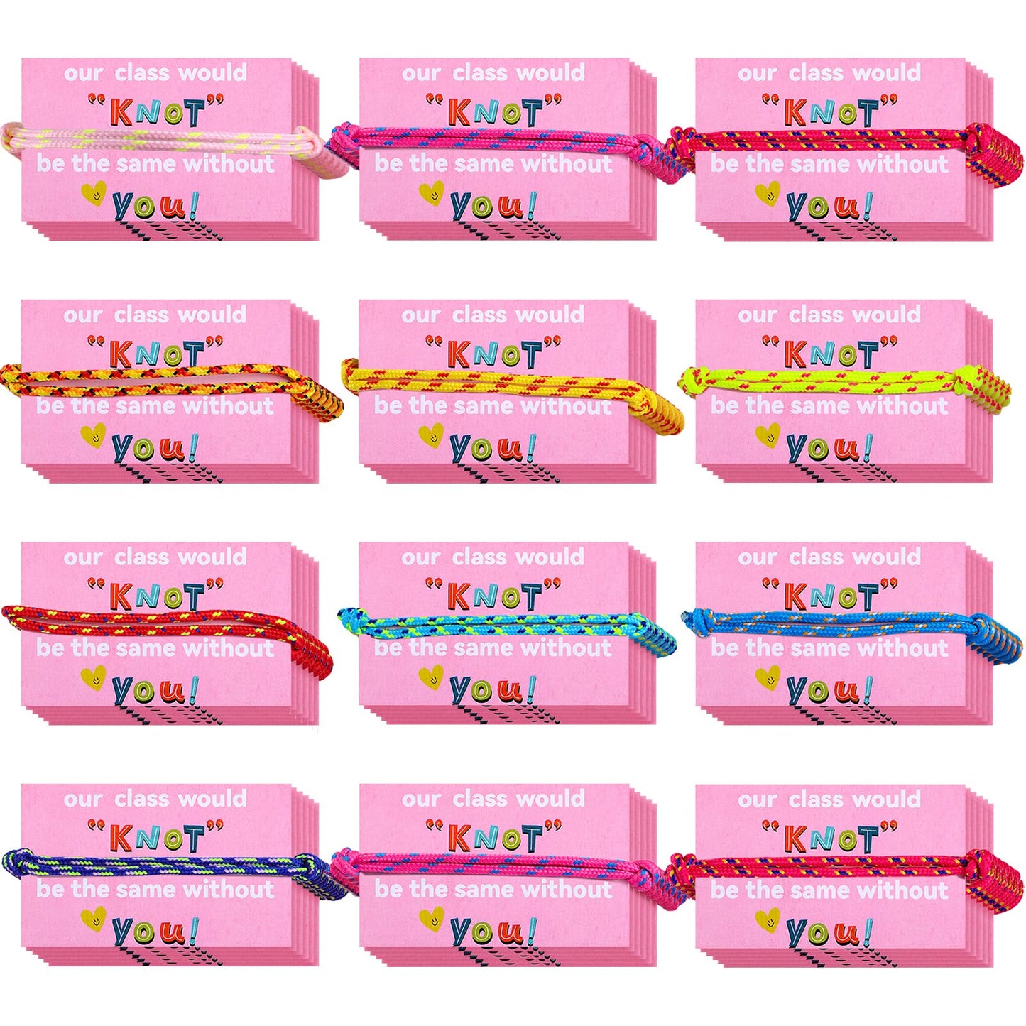 Junkin 60 Sets Valentine Knot Bracelets with Cards Our Class Will Knot Be The Same Without You Classroom Valentines Exchange Gif