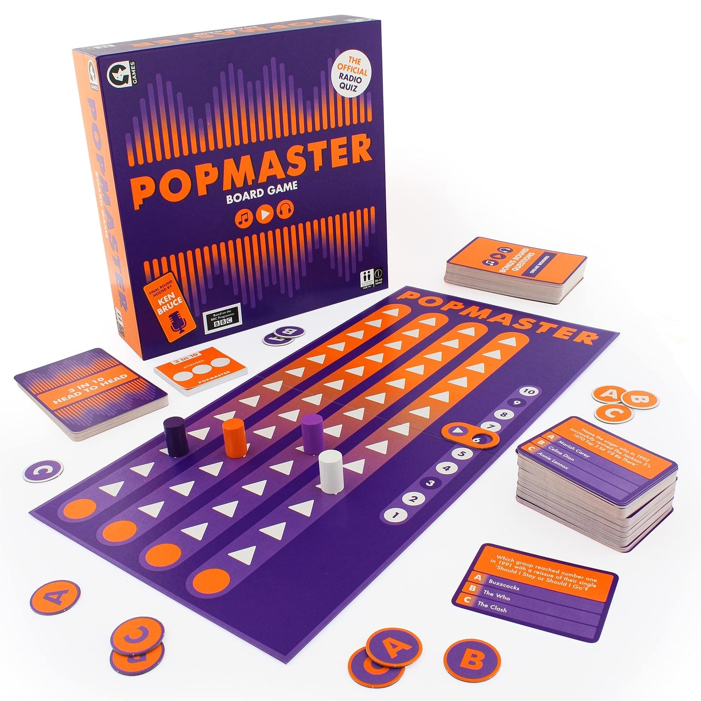Ginger Fox Official PopMaster Board Game - Based on The BBC Radio 2 Quiz - Includes The Iconic 3-in-10 Question Round with The R