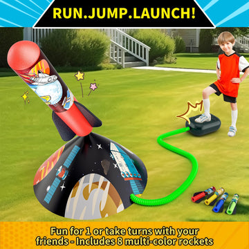 Otoseth Toys Rocket Launcher For Kids - Launch Up To 100 Ft, 8 Multi-Color Foam Rockets & Adjustable Launch Stand, Kids Outdoor