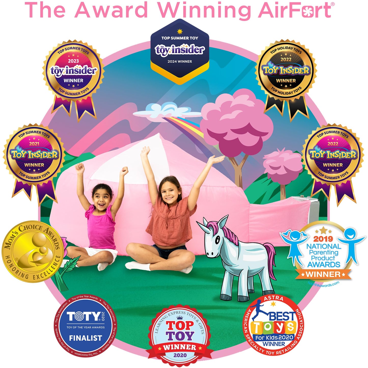 The Original Patented Airfort - Build A Fort In 30 Seconds, Inflatable Fort For Kids, Play Tent For 3-12 Years, A Playhouse Where Imagination Runs Wild, Fan Not Included (Pretty In Pink)