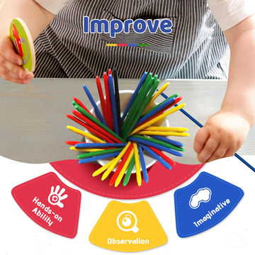 Doxishruky Classic Wooden Thin Pick Up Stick Game 41 Pieces Fun Family Game Gift Idea 9.8 Inch Long