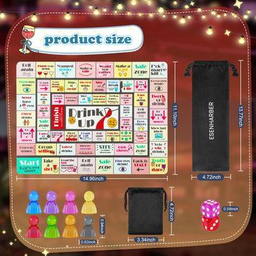 ESENHARBER Drink Up Board Game mature-themed Tipsy Drinking Board Game Ideal for Girls Night Out Party Drinking Bachelorette Parties (2-8 Players Age 21+)