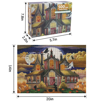 500 Piece Jigsaw Puzzle For Adults 20' X 14',Witch'S Ghost Castle Haunted Puzzles Halloween Decoration For Family Party Holiday