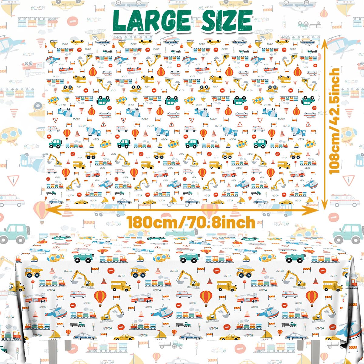 Hakoti 3Pack Transportation Birthday Tablecloth,Transportation Birthday Party Supplies Rectangular Truck Birthday Plastic Table