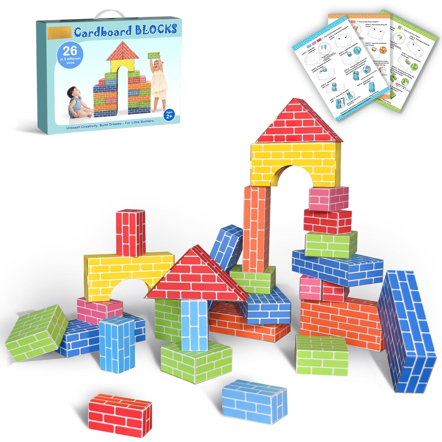 Cardboard Building Blocks for Kids 26pcs: Jumbo Gifts Heavy Duty Develop Creative Thinking Spatial Reasoning Easy to Assemble
