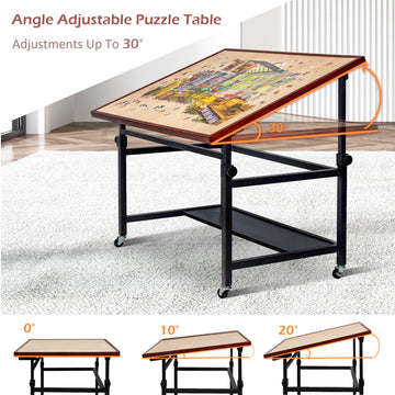 Lavievert Jigsaw Puzzle Table With Cover, Angle & Height Adjustable Puzzle Board Easel With Open Storage Shelf, Large Tilting Table With 4 Rolling Wheels For Up To 1500 Piece Puzzles