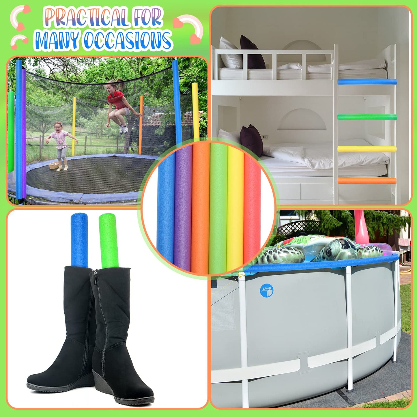 Nezyo 12 Pack Pool Noodles Foam Swim Noodles 52 Inch Jumbo Hollow Swimming Pool Noodle Bulk Bright Pool Noodles Floats Heavy Dut