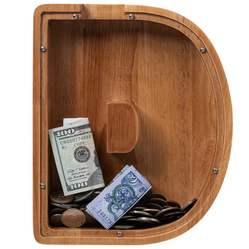 ladenk Large Wooden Kids Letter Piggy Bank - Piggy Bank for Boys Girls - Alphabet Money Bank with Initial D - Coin Bank for Birt