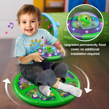 Flooyes Dinosaur Sit and Spin Toy for Toddlers, LED Lights & Music, Multicolour, Medium, Age 2-4, Perfect Birthday Gift